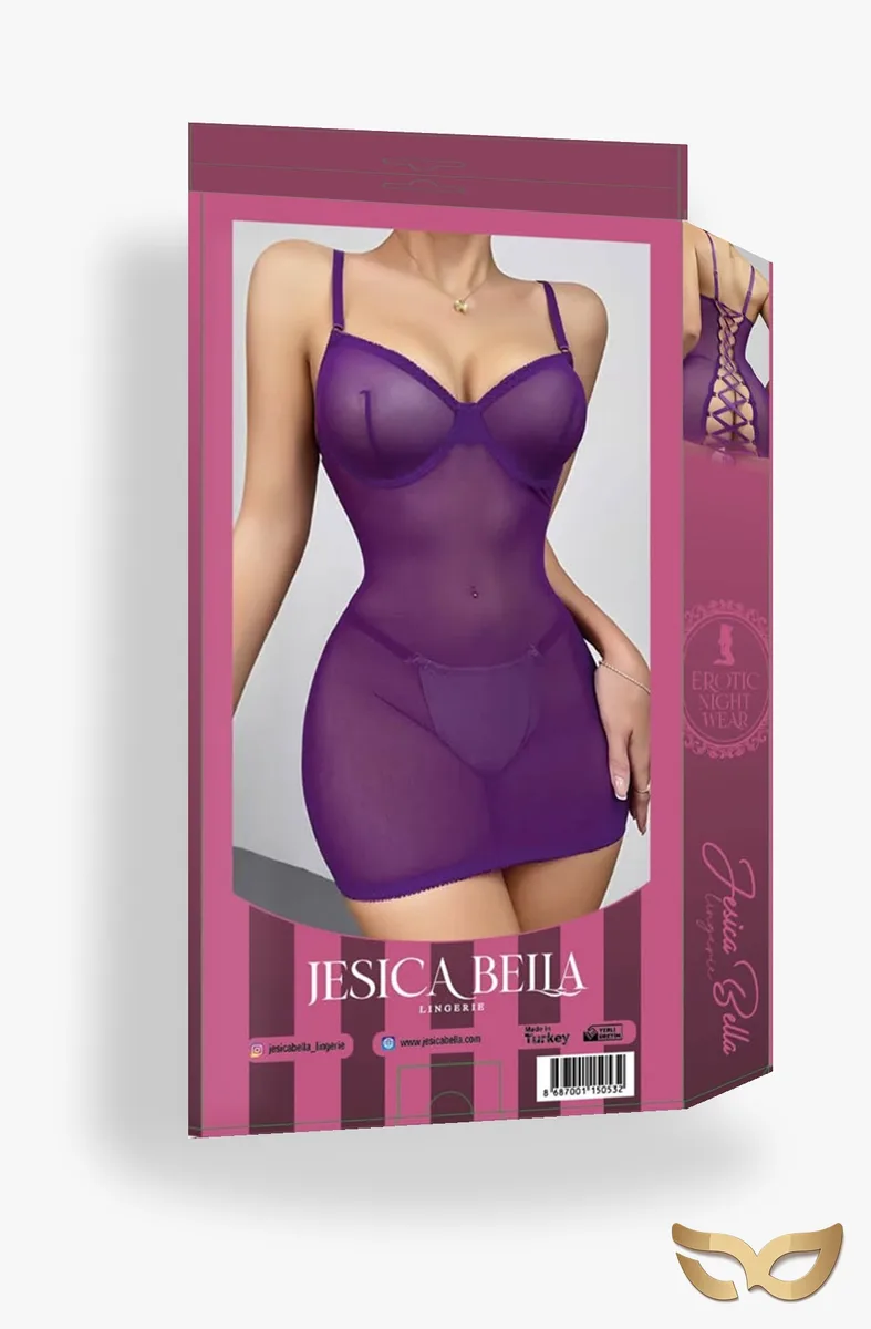 Violet – Purple Mesh Dress with Lace-Up Back