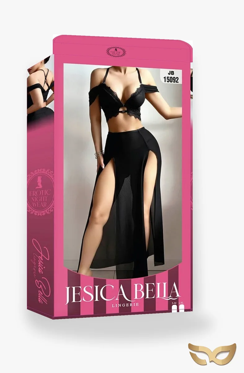 Goddess – Set with Long Split Skirt Black