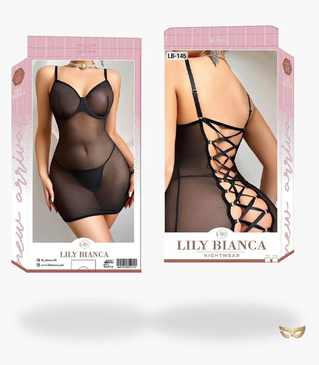 Sheer Noir – Sheer Dress with Lace-Up Back