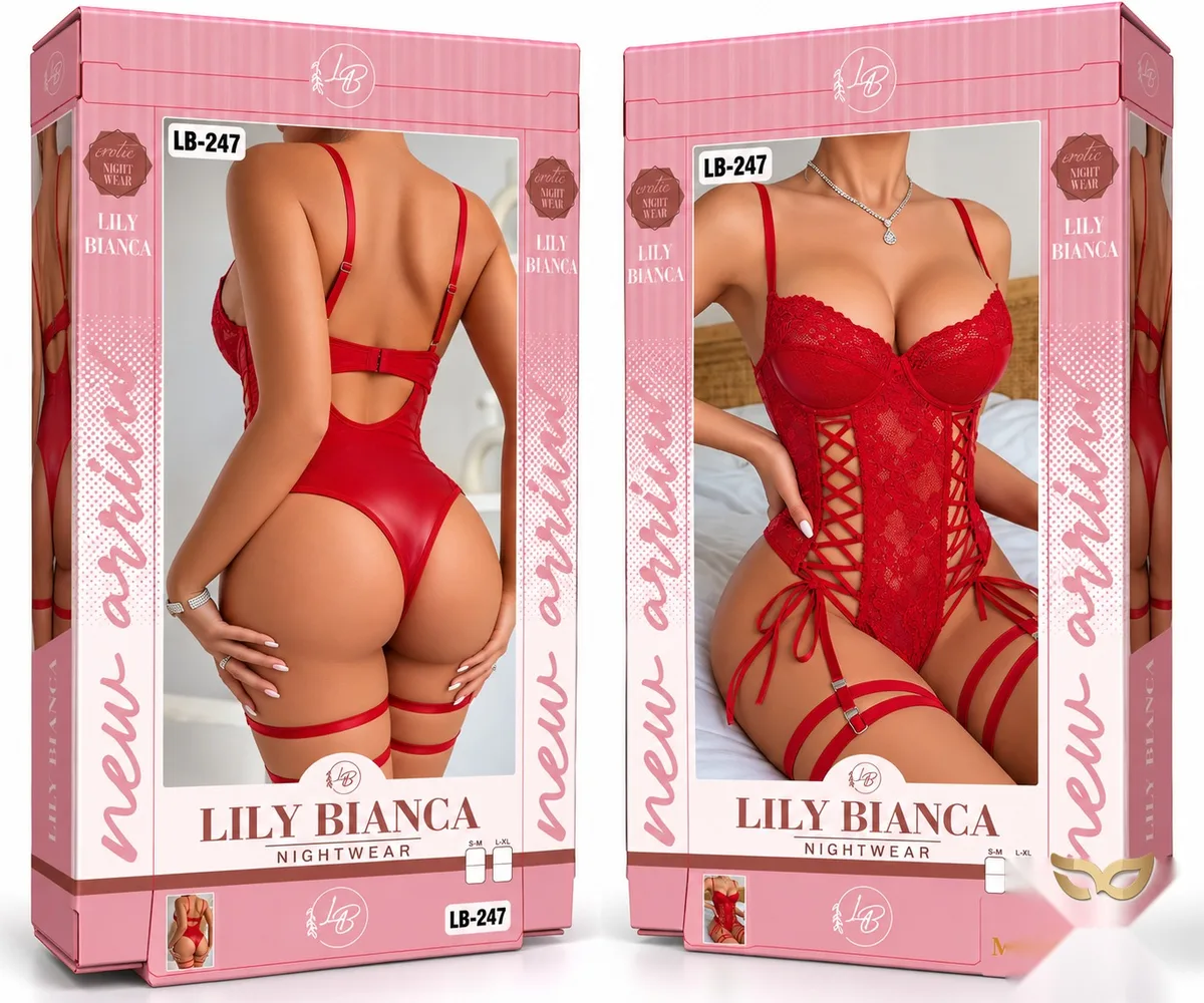 Amore – Red Lace Body with Leg Straps