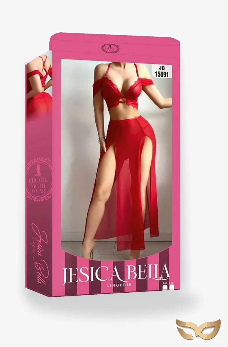 Goddess – Set with Long Split Skirt Red