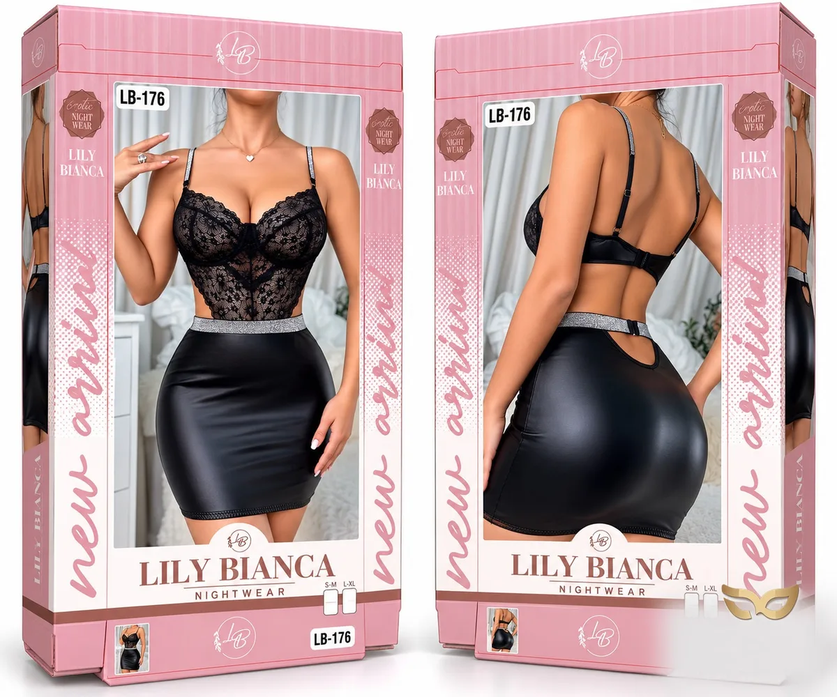 Glam Noir – Lace Top with Wet Look Skirt
