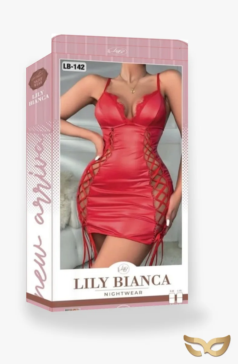 Hot Red – Wet Look Dress with Lace-Up Sides